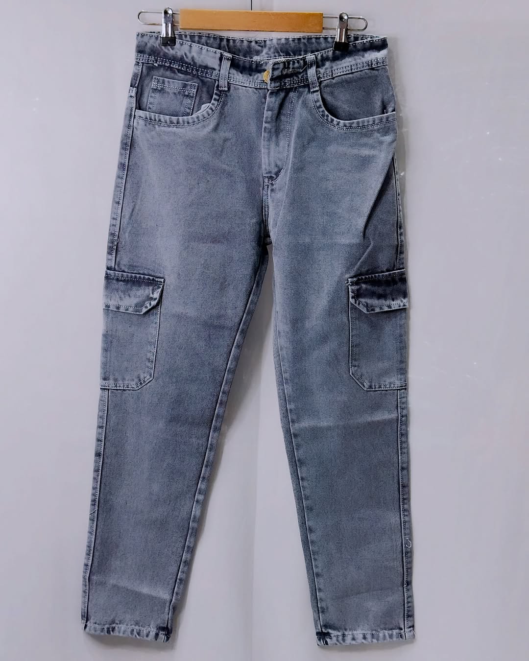 Grey Denim Wash 6 Pocket Baggy Denim Jeans