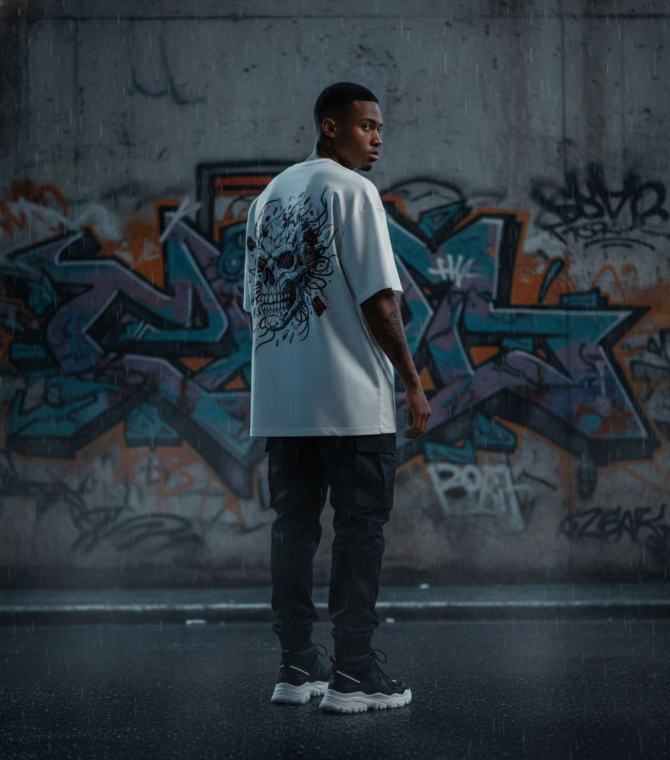 Cottonhedge Skull Graphic Oversized T-Shirt for Men