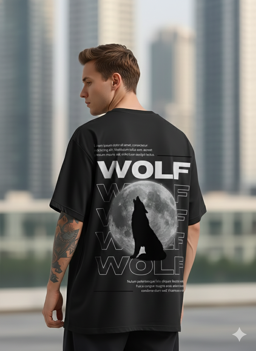Cottonhedge Midnight Wolf Oversized T-Shirt for Men