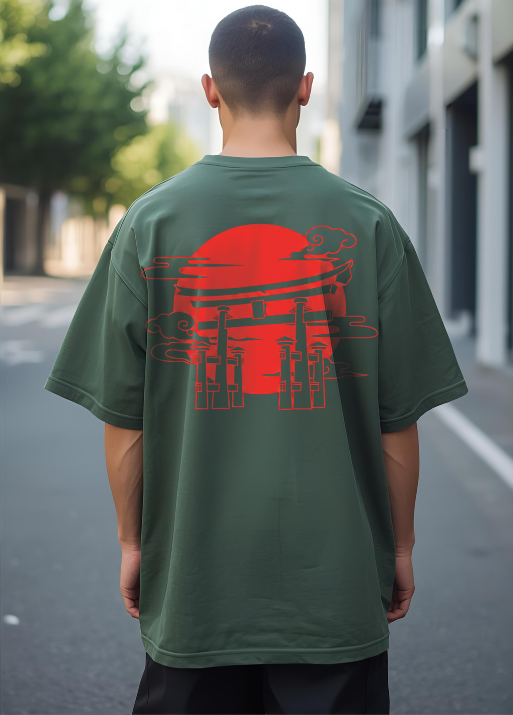 Cottonhedge Rising Sun Torii Oversized T-Shirt for Men