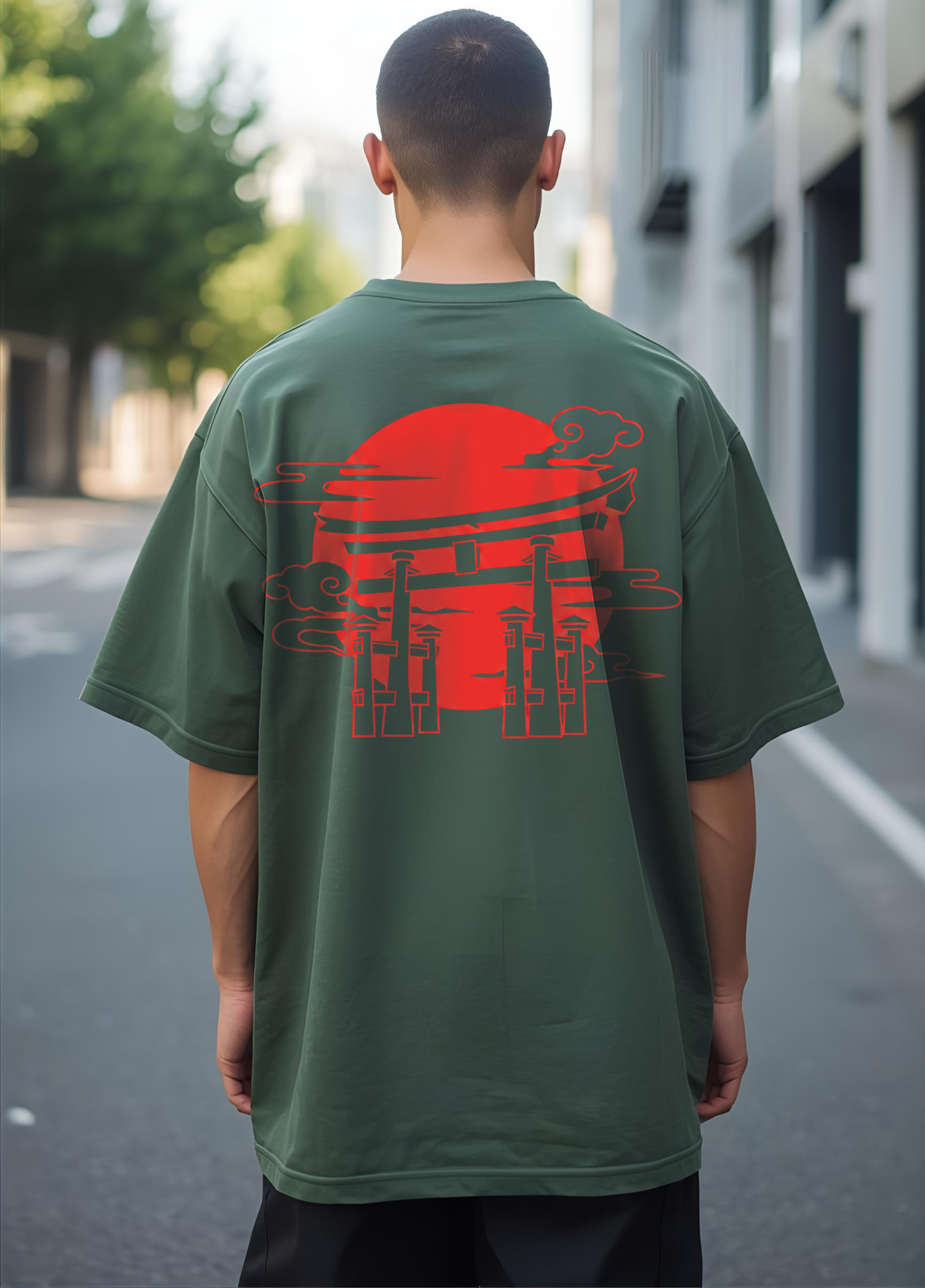 Cottonhedge Rising Sun Torii Oversized T-Shirt for Men