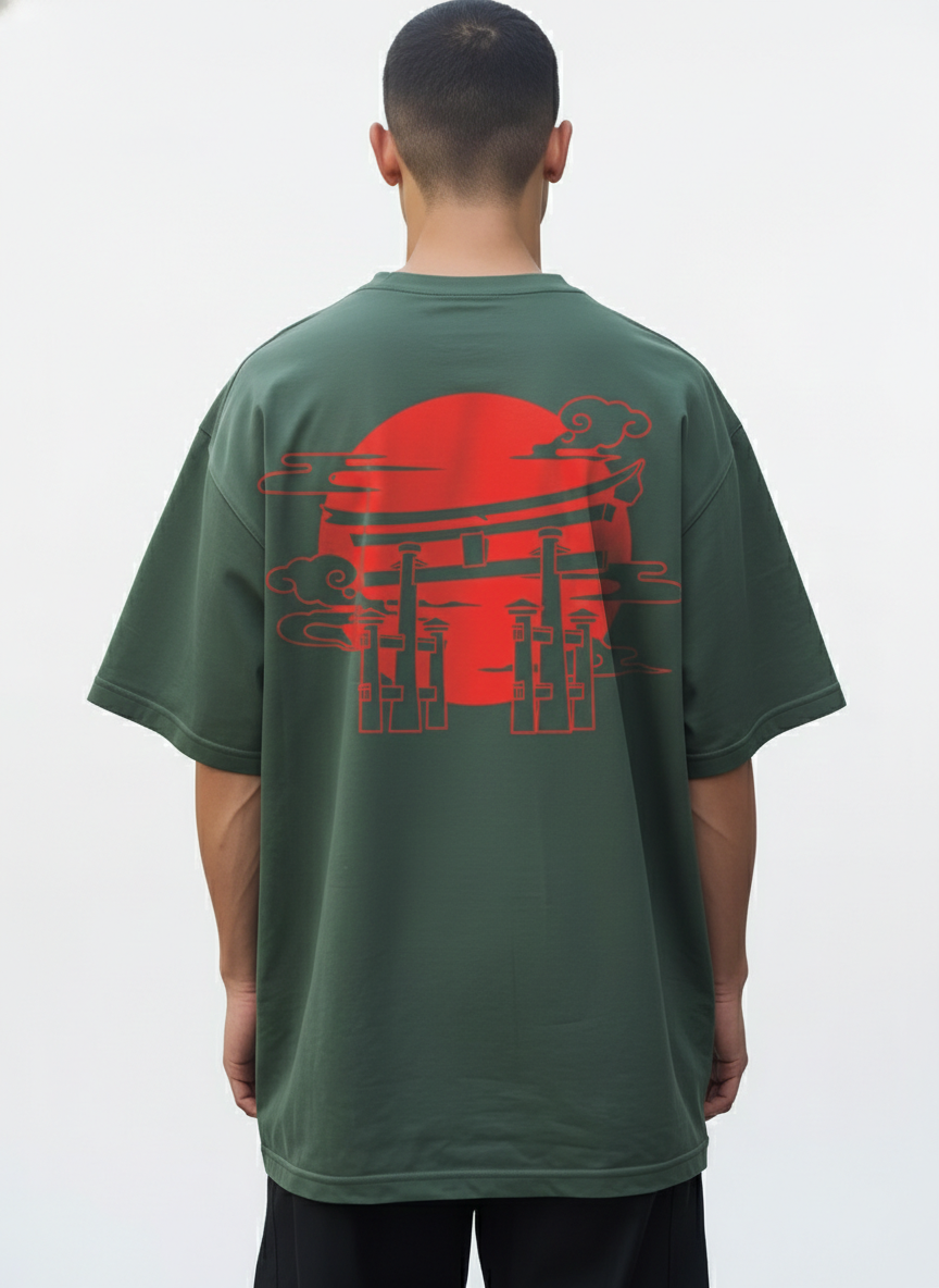 Cottonhedge Rising Sun Torii Oversized T-Shirt for Men