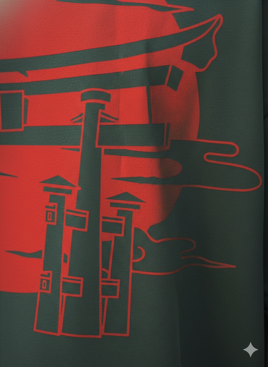 Cottonhedge Rising Sun Torii Oversized T-Shirt for Men