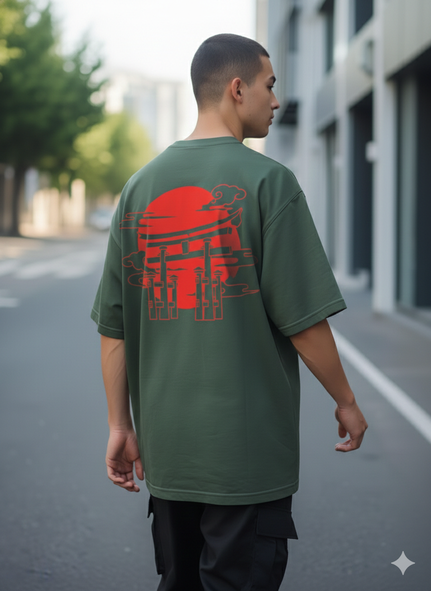 Cottonhedge Rising Sun Torii Oversized T-Shirt for Men