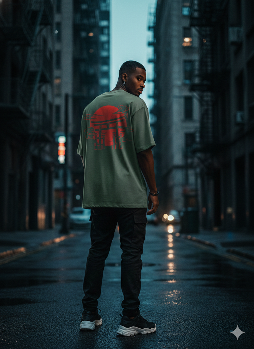 Cottonhedge Rising Sun Torii Oversized T-Shirt for Men